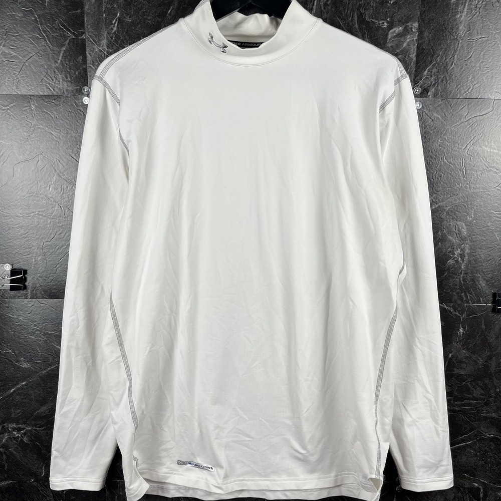 Under Armour Men's White ColdGear Mock Shirt Large